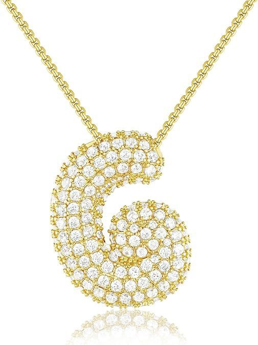 A-Z Zircon Balloon English Letter Necklace, Gold & Silver