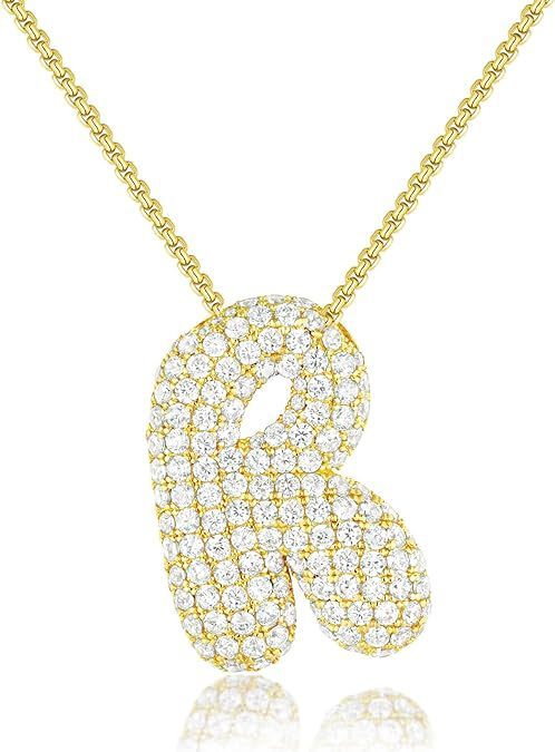 A-Z Zircon Balloon English Letter Necklace, Gold & Silver