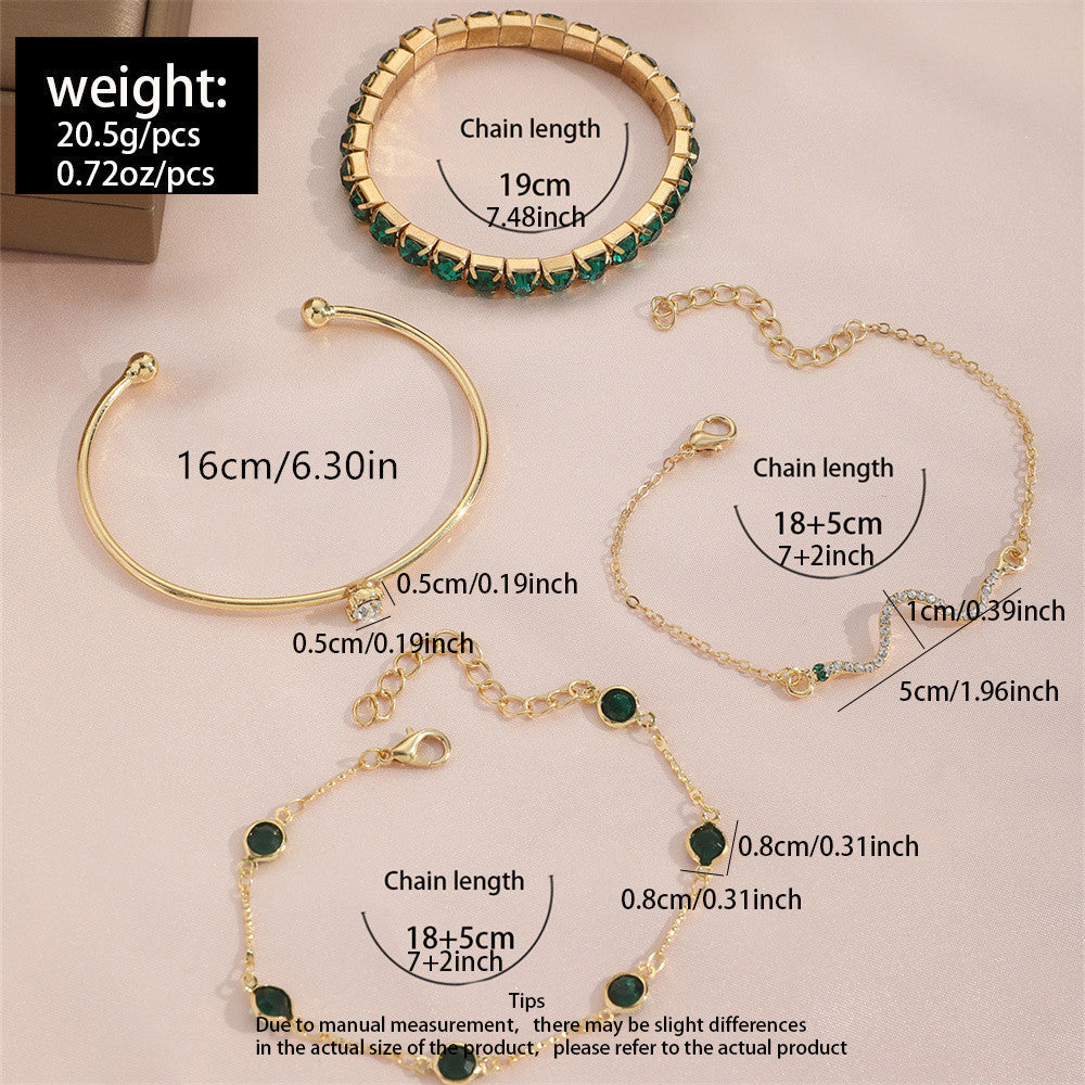 4-Piece Green Diamond Stretch Bracelet Set