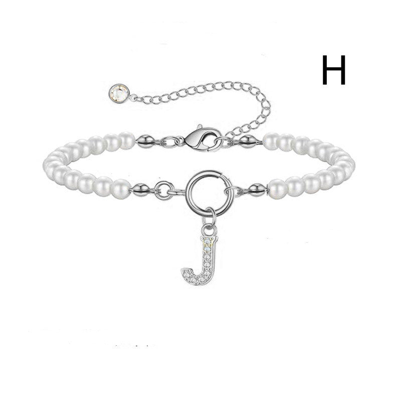 A-Z Letter Pendant Pearl Bracelet