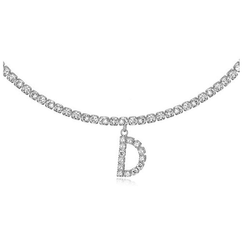 A-Z Letter Zircon Necklace, Silver & Gold