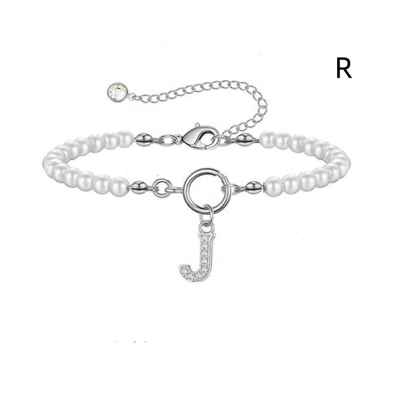 A-Z Letter Pendant Pearl Bracelet