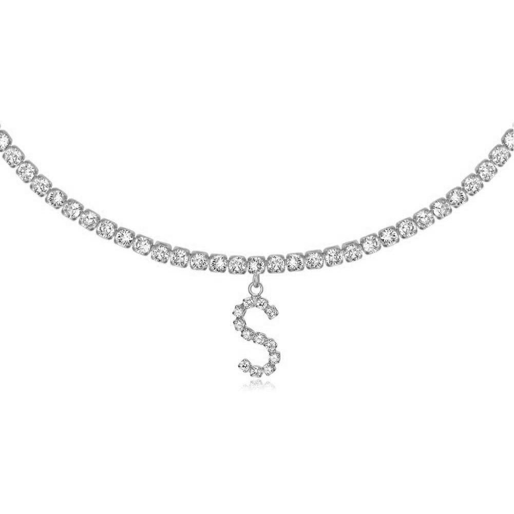 A-Z Letter Zircon Necklace, Silver & Gold