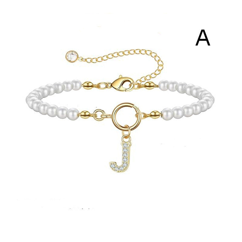 A-Z Letter Pendant Pearl Bracelet