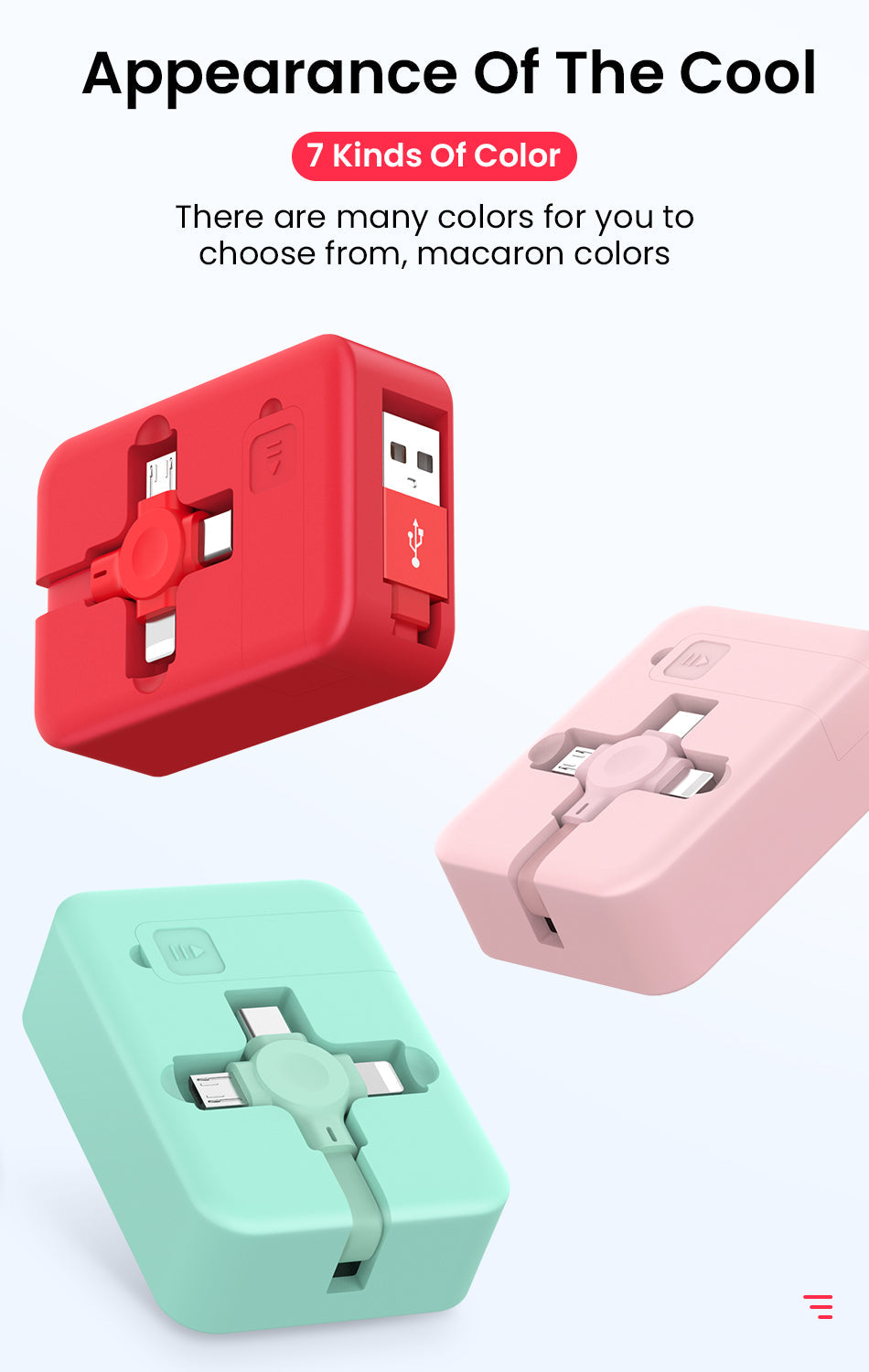 4-in-1 Retractable USB Cable with Phone Stand & Storage Box