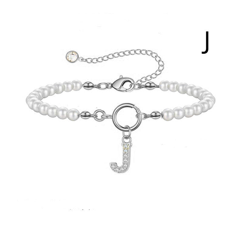 A-Z Letter Pendant Pearl Bracelet