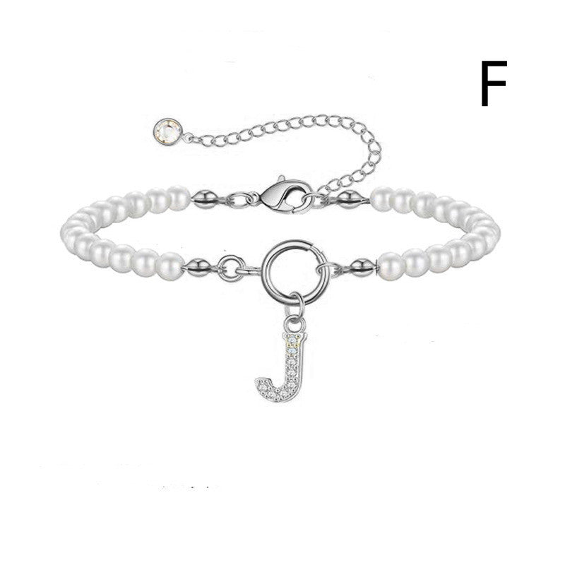 A-Z Letter Pendant Pearl Bracelet
