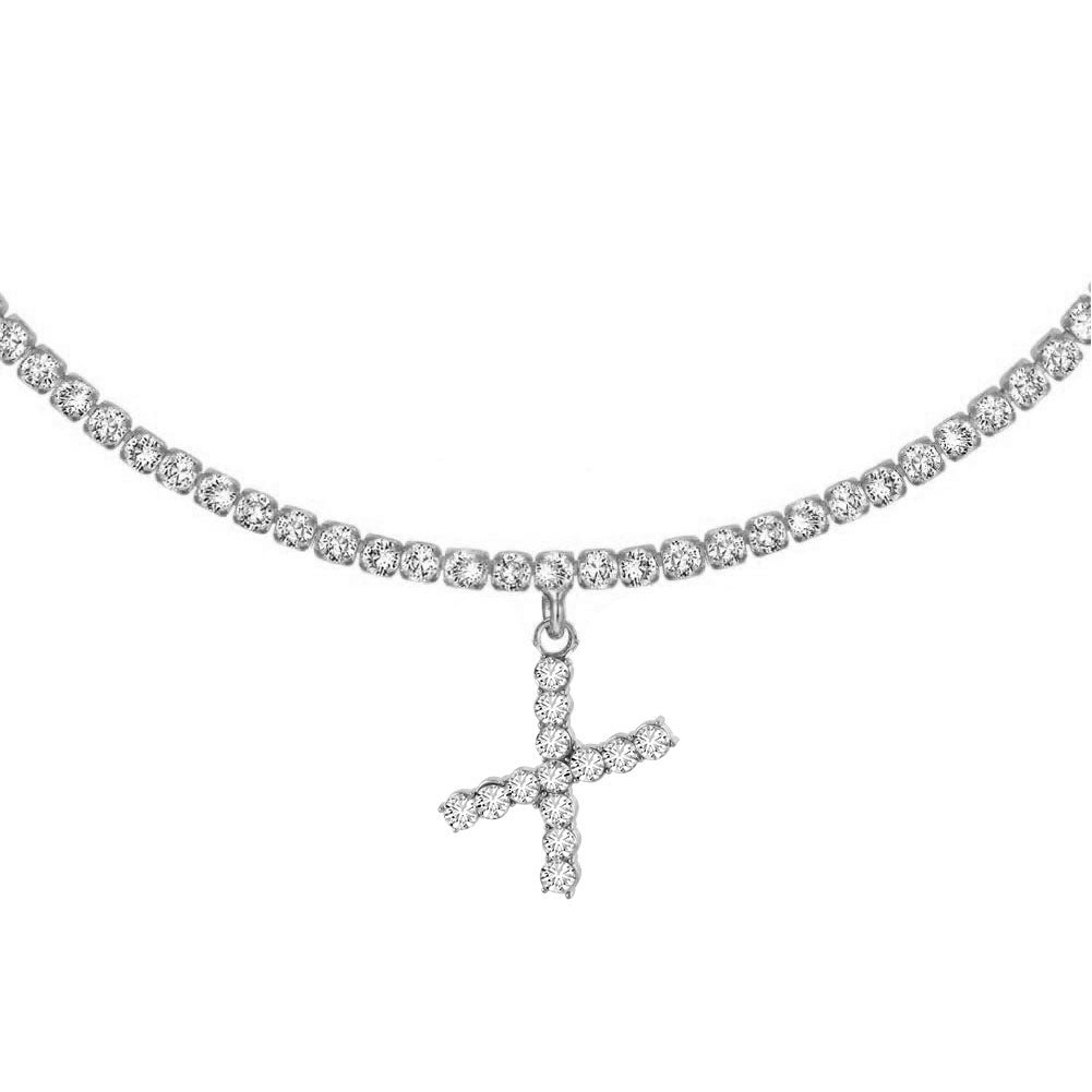 A-Z Letter Zircon Necklace, Silver & Gold