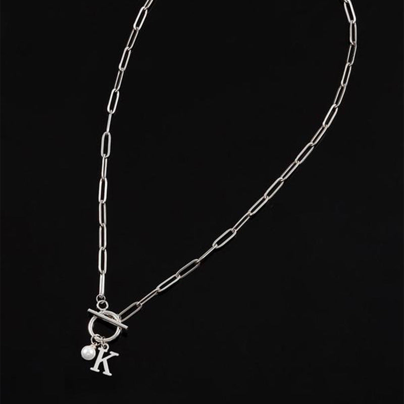 26 English Letter Necklace with Pearl Pendant