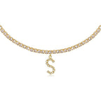 A-Z Letter Zircon Necklace, Silver & Gold