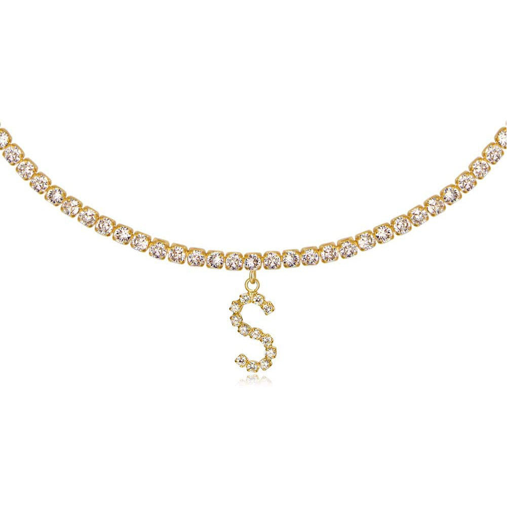 A-Z Letter Zircon Necklace, Silver & Gold