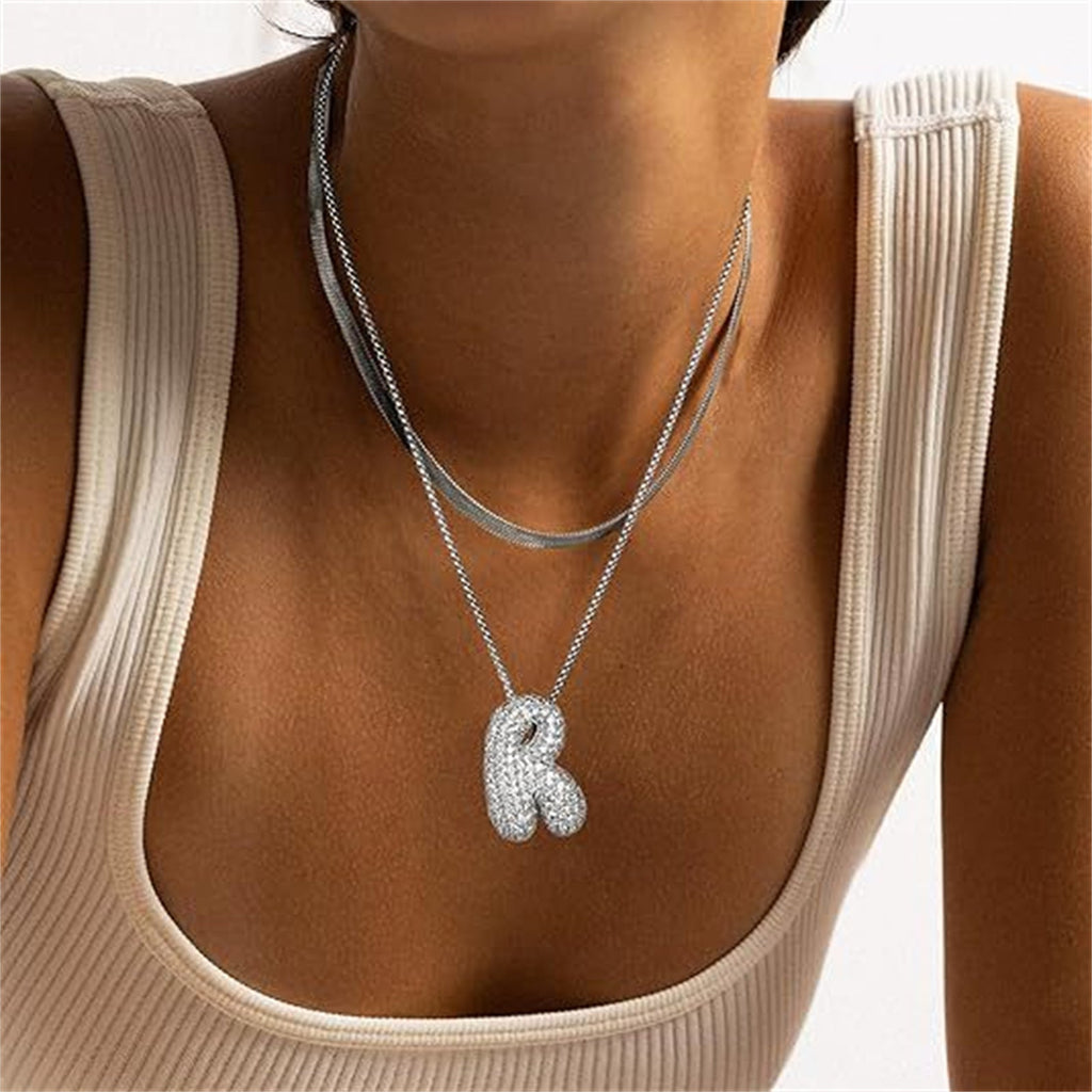 A-Z Zircon Balloon English Letter Necklace, Gold & Silver