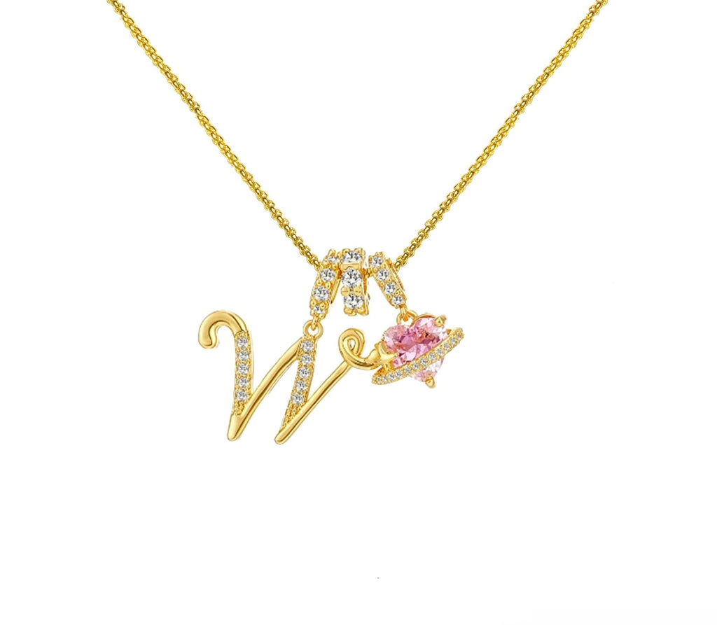 A-Z Alphabet Elegant Blue Heart Necklace with Zircons