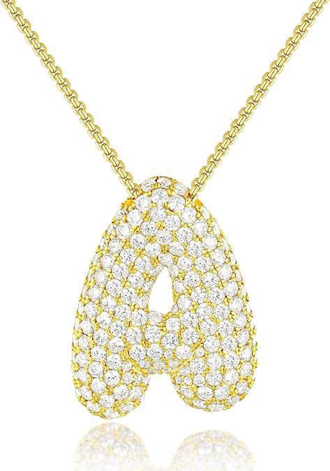 A-Z Zircon Balloon English Letter Necklace, Gold & Silver