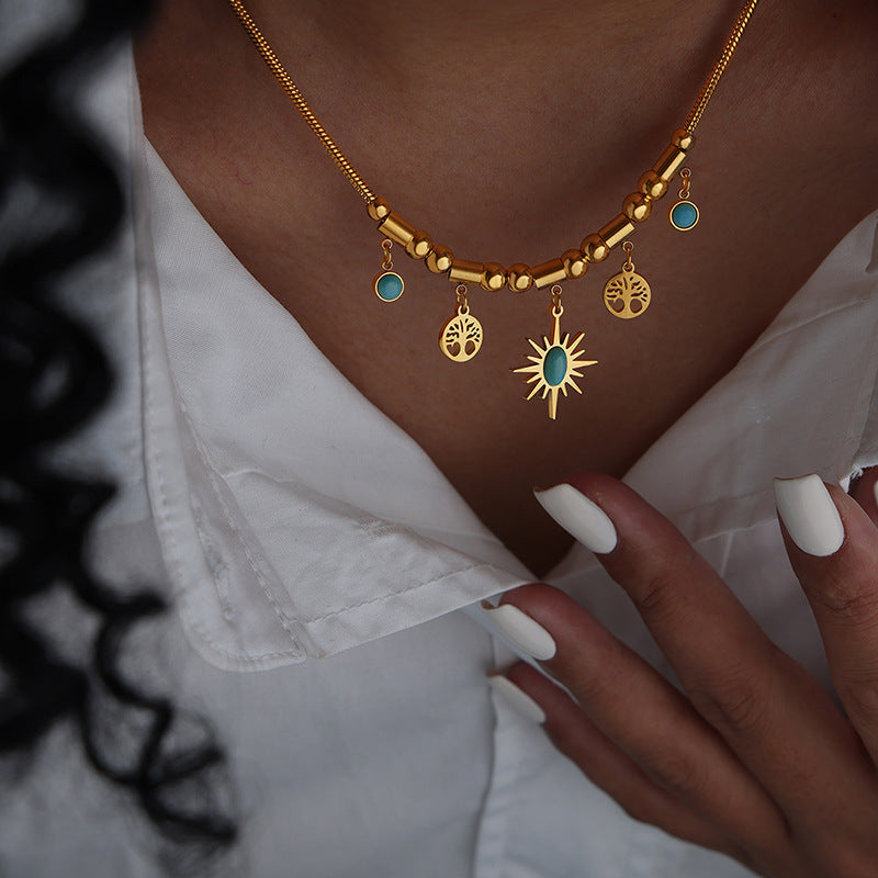 All-Match Sun Turquoise Pendant Necklace & Bracelet Set