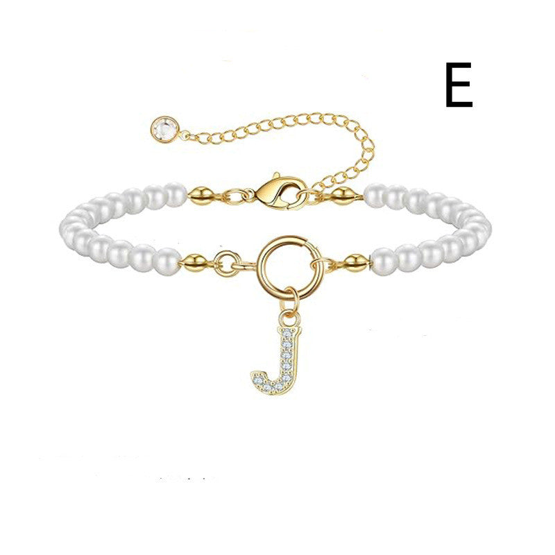 A-Z Letter Pendant Pearl Bracelet
