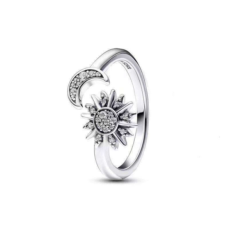 Adjustable Star and Moon Ring with Rhinestones