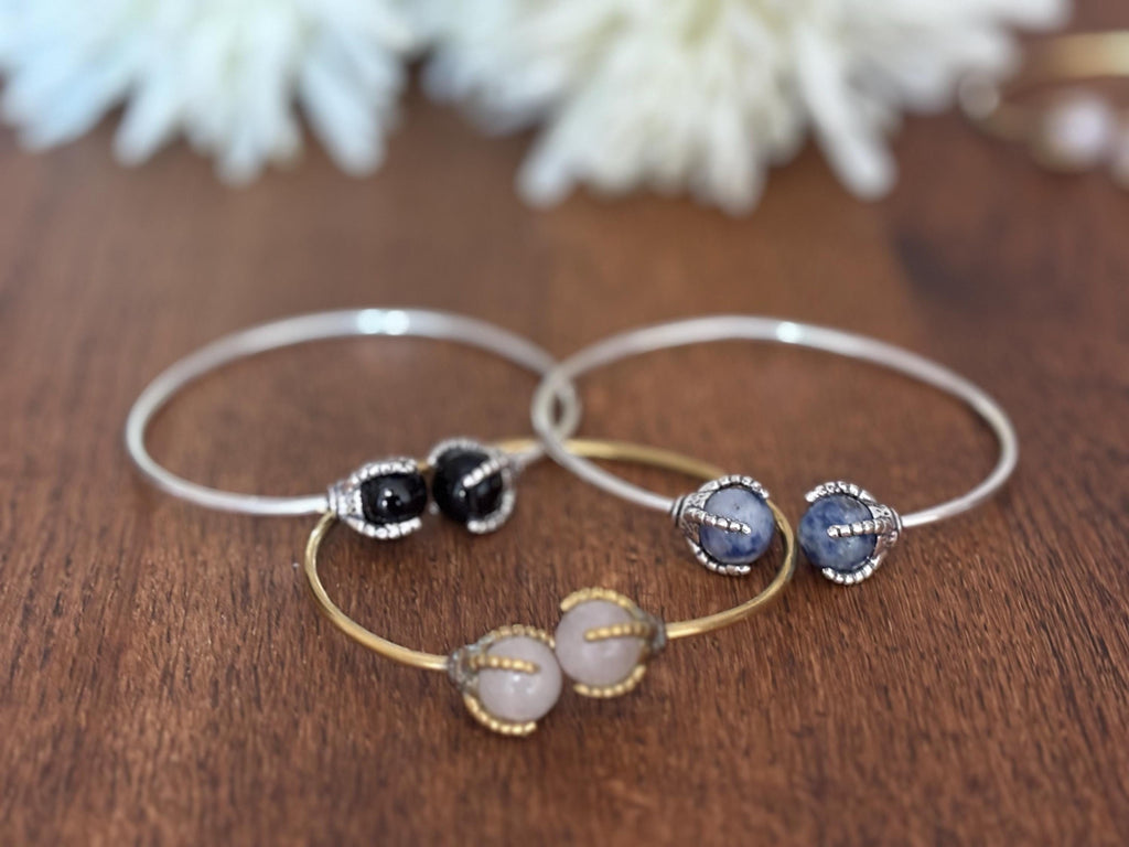 Gem Duo Adjustable Wire Bangles - Delicate wire bangles with paired gemstones