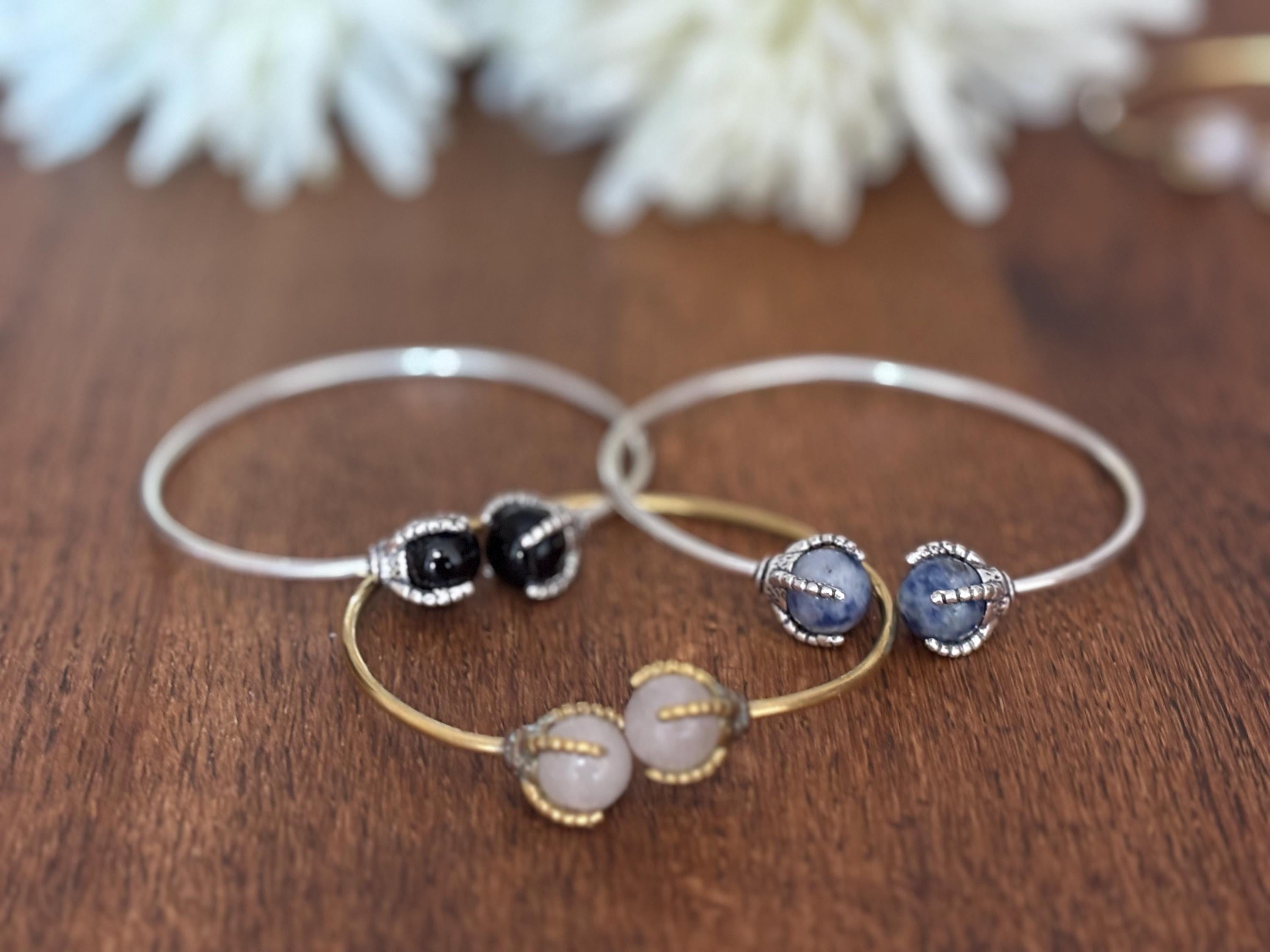Gem Duo Adjustable Wire Bangles - Delicate wire bangles with paired gemstones