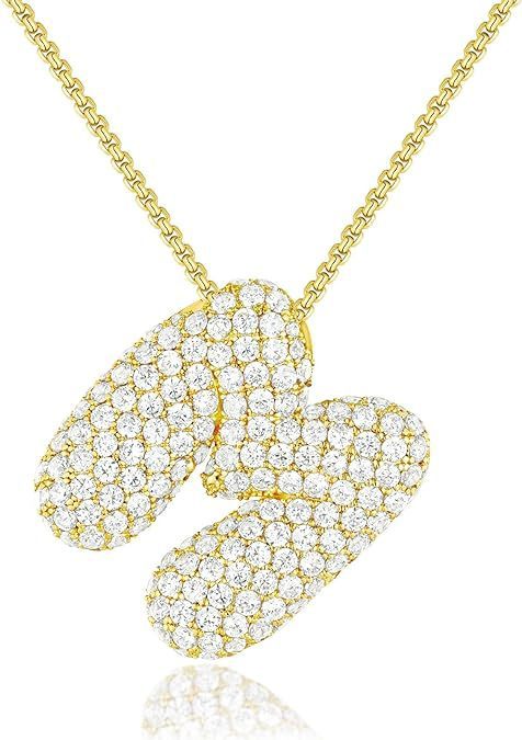 A-Z Zircon Balloon English Letter Necklace, Gold & Silver