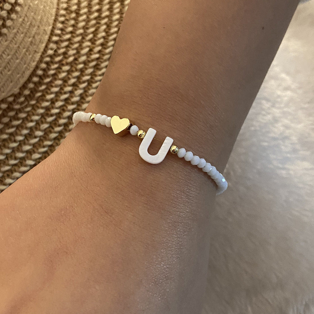 26 Letters White Shell Beaded Bracelet for Women