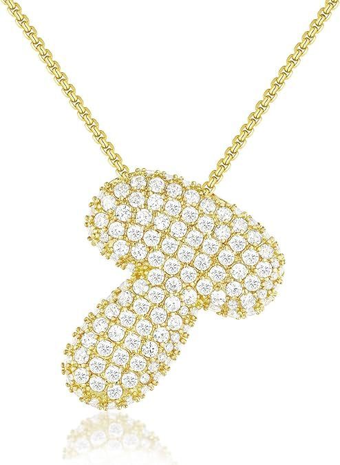 A-Z Zircon Balloon English Letter Necklace, Gold & Silver