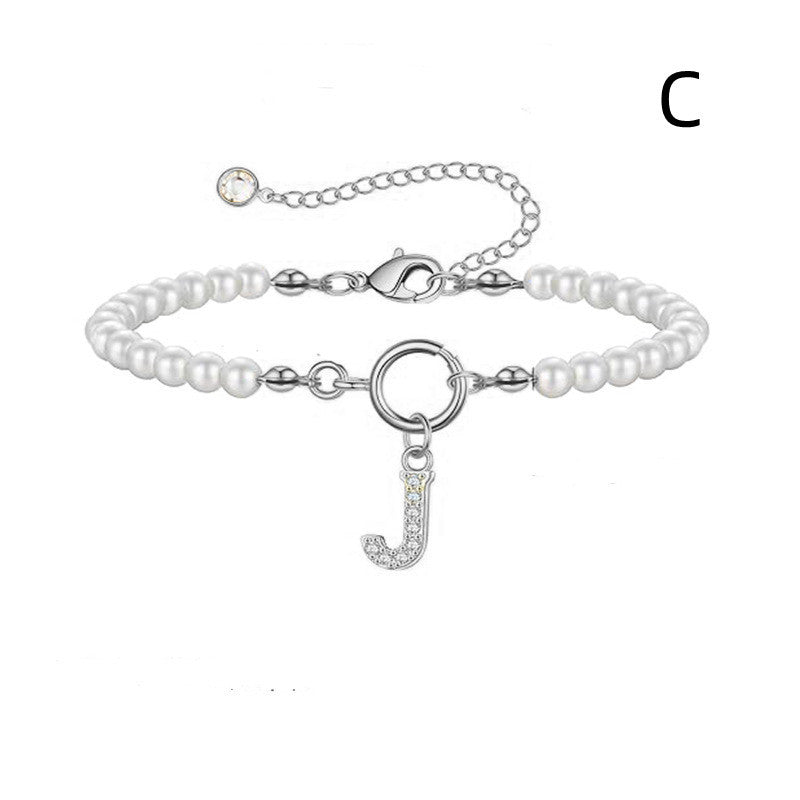 A-Z Letter Pendant Pearl Bracelet