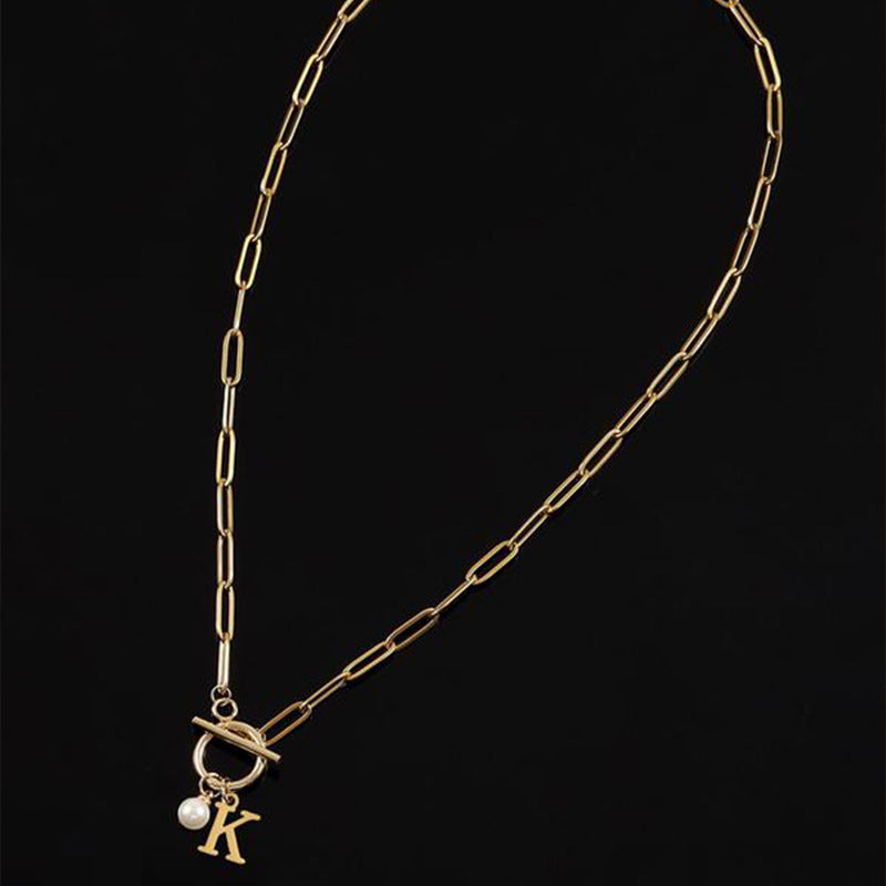 26 English Letter Necklace with Pearl Pendant