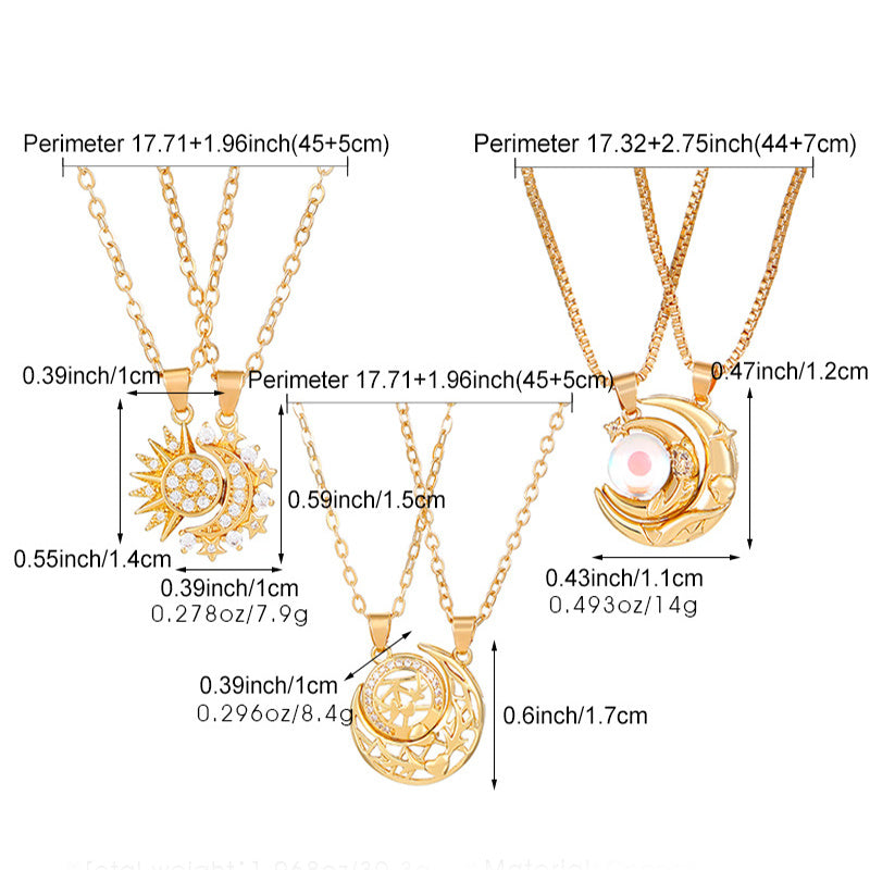 2pcs Sun and Moon Magnetic Couple Necklaces
