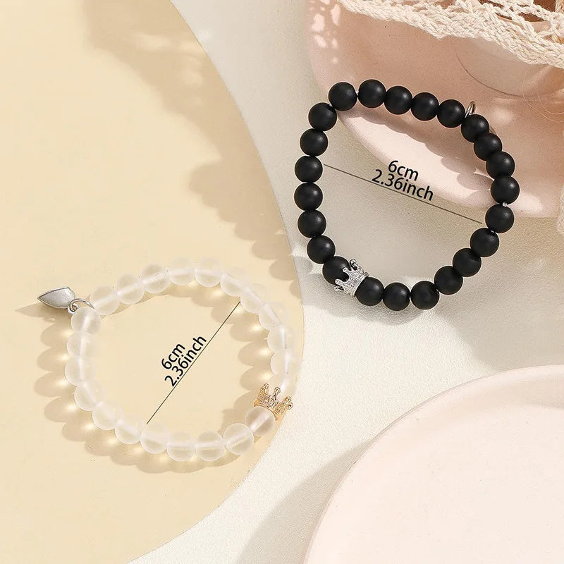 2pcs Handmade Crown Beaded Charms Bracelet