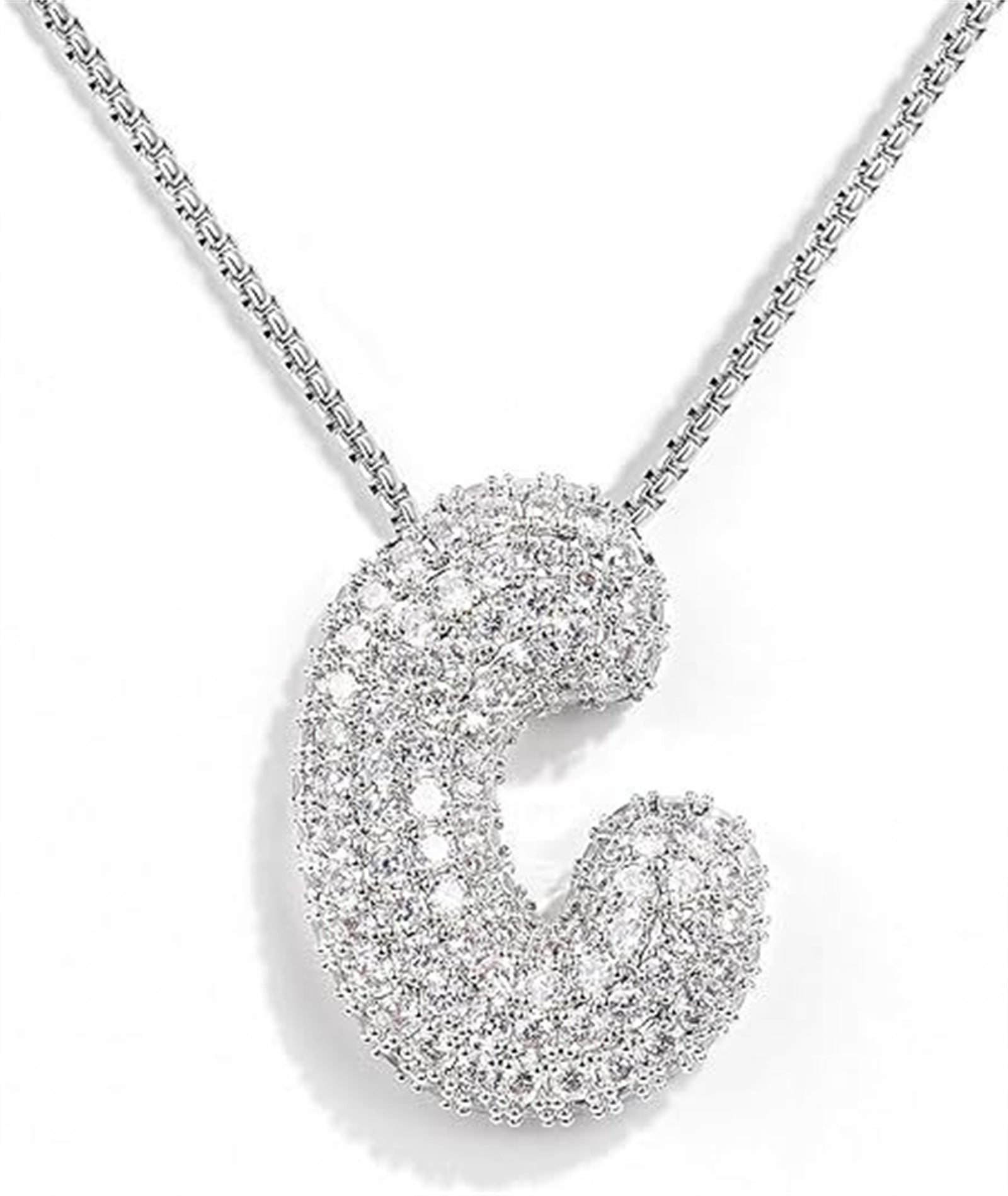 A-Z Zircon Balloon English Letter Necklace, Gold & Silver