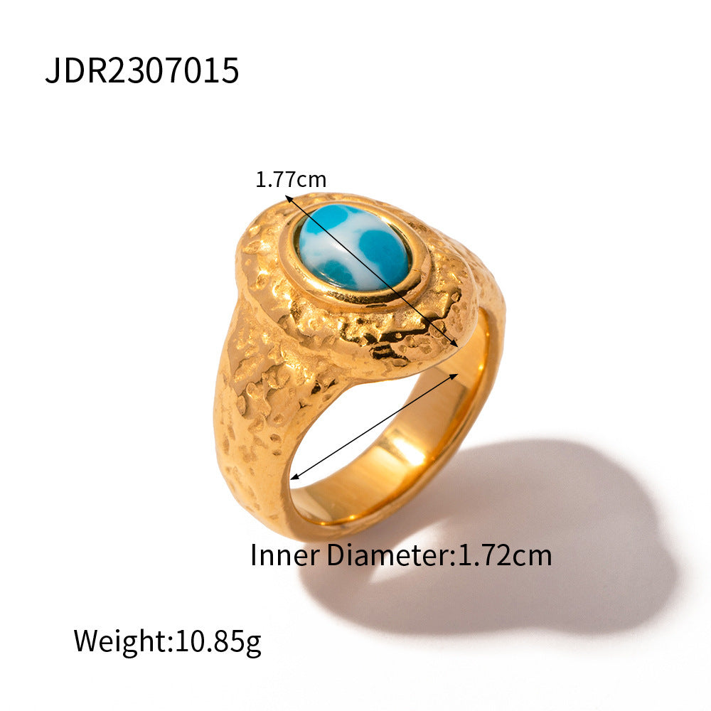 Gold Stainless Steel Turquoise Hammered Jewelry Set