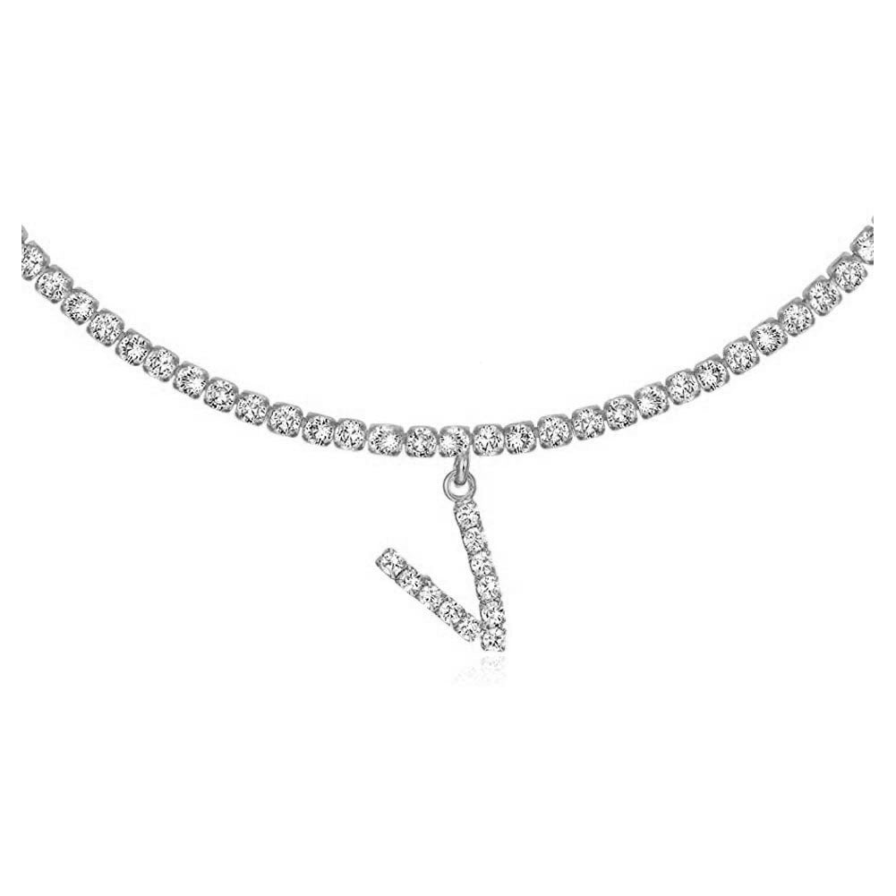 A-Z Letter Zircon Necklace, Silver & Gold