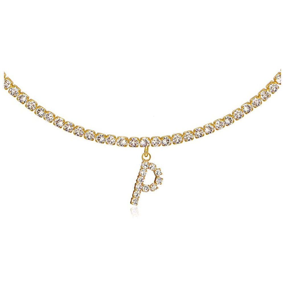 A-Z Letter Zircon Necklace, Silver & Gold
