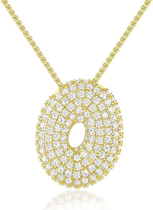 A-Z Zircon Balloon English Letter Necklace, Gold & Silver