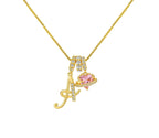 A-Z Alphabet Elegant Blue Heart Necklace with Zircons