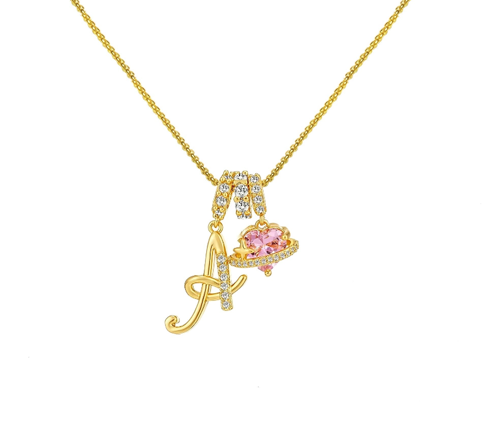A-Z Alphabet Elegant Blue Heart Necklace with Zircons