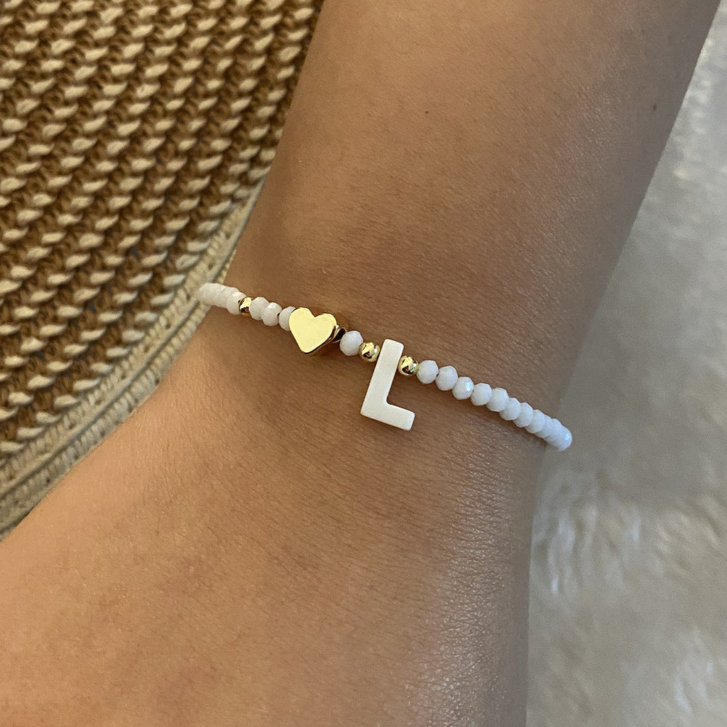 26 Letters White Shell Beaded Bracelet for Women