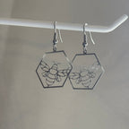 Stainless steel silver hexagon bee earrings