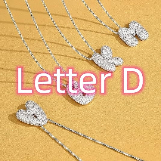 A-Z Zircon Balloon English Letter Necklace, Gold & Silver