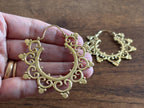 Sunburst Scroll Hoops - Mandala Brass Earrings with Ethnic Scallop Detailing.