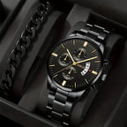2Pcs Men’s Steel Strip Quartz Watch Set