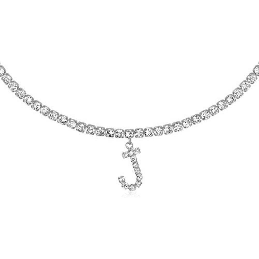 A-Z Letter Zircon Necklace, Silver & Gold