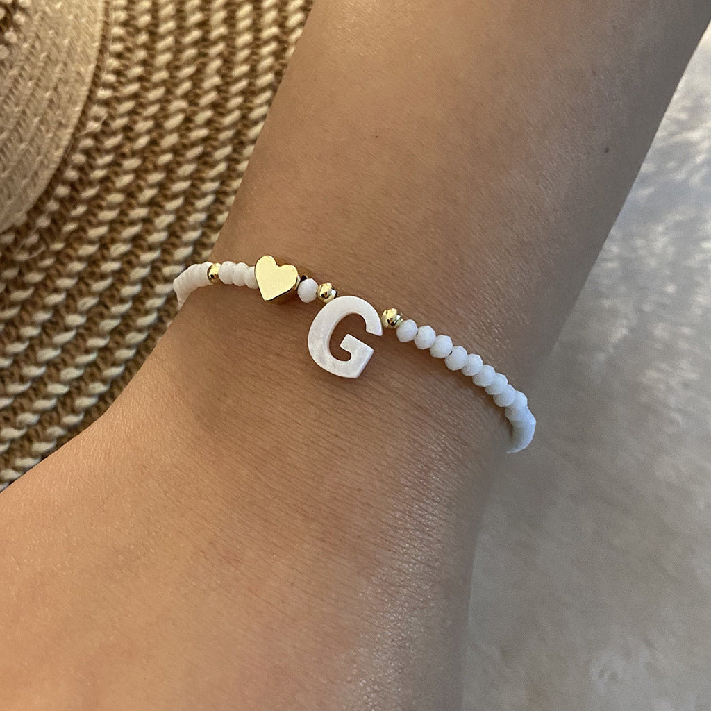 26 Letters White Shell Beaded Bracelet for Women