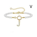 A-Z Letter Pendant Pearl Bracelet