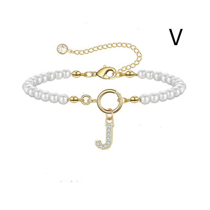 A-Z Letter Pendant Pearl Bracelet