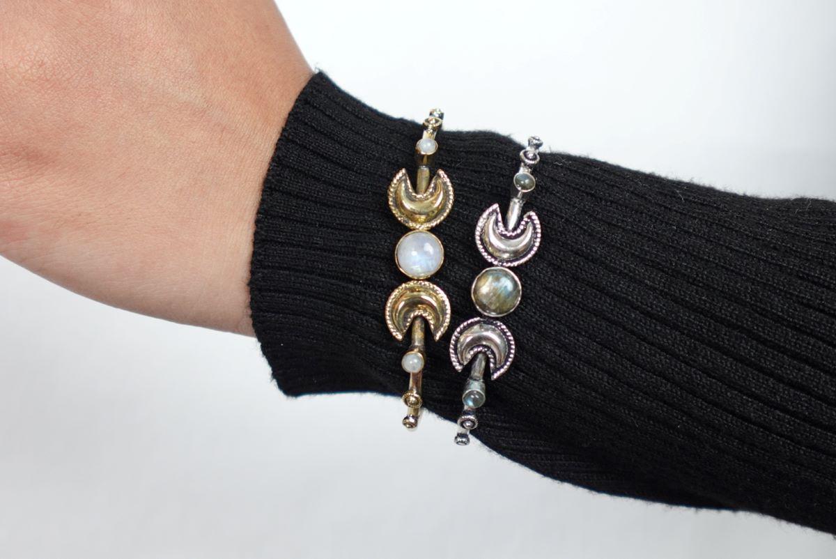 Double Moonstone Lunar Cuff Gold/Silver Bracelet