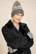 Bonnet Yumi Fairisle gris avec pompon