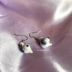 Blue and white flower porcelain rustic tea cup stainless steel earrings