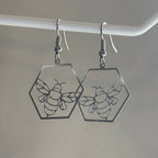 Stainless steel silver hexagon bee earrings